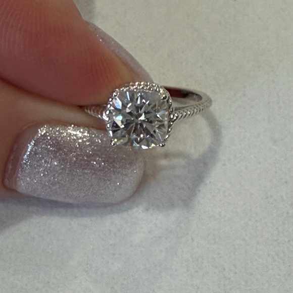 2.00 CTW Moissanite RingSterling SilverSize 5Cushion Cut Halo
